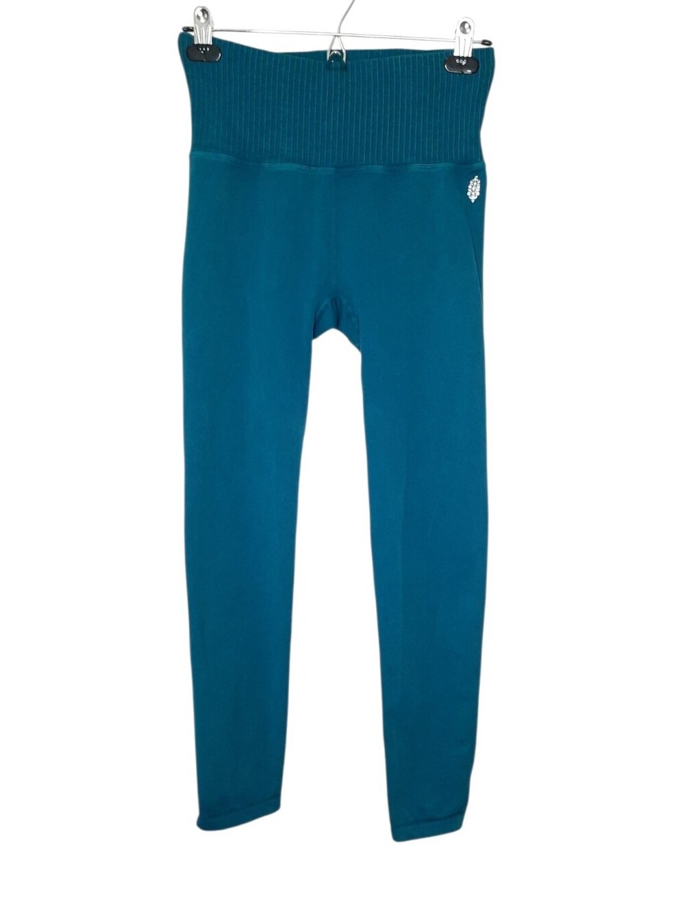 Free People Movement Teal Leggings Ribbed Waistband Womens Size M L Perforated